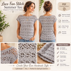 Crochet Top Pattern PDF, Easy Boho Lace Crochet Sweater, Summer Beach Cover Up, Plus Size Women, Handmade Gift, Digital Download