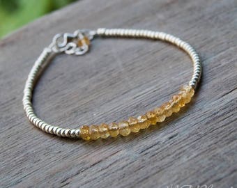 Delicate Citrine Beaded Bracelet, Simple Citrine Bracelet, Gemstone Jewelry, November Birthstone Jewelry, Stacking Bracelet, Birthday Gift