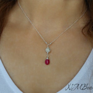 Ruby Y Necklace With Ball, Peardrop Ruby Necklace, Sterling Silver OOAK Ruby Jewelry, July Birthstone, Birthday Day Gift, Gift For Mother image 4