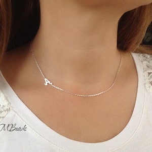 Custom Sideways Initial Choker, Sterling Silver Letter Necklace, Dainty Personalized Jewelry, Simple Minimalist Jewelry, Gift For Her