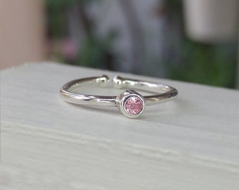Pink Girls Ring, Sterling Silver Children Ring, October Birthstone Adjustable Ring, Girl Jewelry, Birthday Gift For Teenage, Daughter Gift