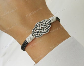 Fine Silver Celtic Double Love Knot Bracelet, Nautical Hand Braided Bracelet, Woven Wire OOAK Unisex Jewelry, Anniversary Mother's Day Gift