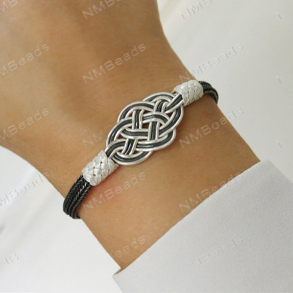 Feinsilber Keltischer Doppelknoten Armband, Nautischer Handgeflochtener Armband, gewebter Draht OOAK Unisex Schmuck