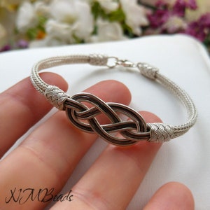 Celtic Love Knot Infinity Bracelet, Fine Silver Hand Braided Bracelet, Woven Wire Timeless OOAK Jewelry, Viking Knit Chain, Anniversary Gift image 3