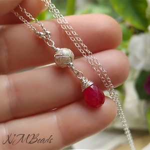 Ruby Y Necklace With Ball, Peardrop Ruby Necklace, Sterling Silver OOAK Ruby Jewelry, July Birthstone, Birthday Day Gift, Gift For Mother image 1