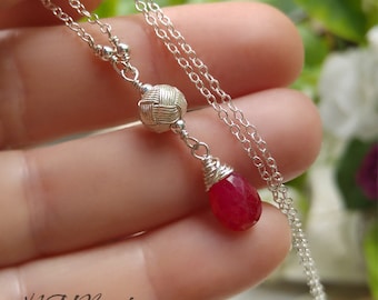 Ruby Y Necklace With Ball, Peardrop Ruby Necklace, Sterling Silver OOAK Ruby Jewelry, July Birthstone, Birthday Day Gift, Gift For Mother