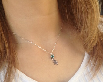 Personalized Shooting Star Necklace With Swarovski Birthstone, Silver Comet  Charm Necklace, Celestial Jewelry, Birthday Gift For Her