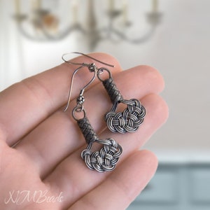 Celtic Knot Earrings, Oxidized Fine Silver Wire Wrapped Earrings, Hand Braid Jewelry, Nautical Jewelry, OOAK Knot Jewelry, Gift For Her image 3