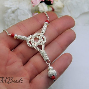 Fine Silver Celtic Love Knot Necklace, OOAK Y Drop Necklace, Wire Wrapped Statement Wedding BridalTimeless Jewelry, Anniversary Gift For Her image 3