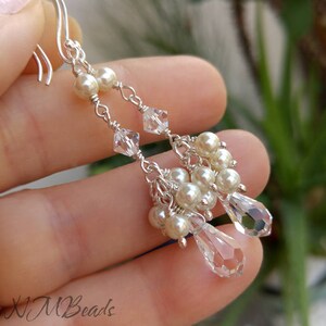 Hochzeit Perle Und Swarovski Kristall Cluster Ohrringe Sterling Silber Romantische Brautschmuck Lange Kronleuchter Baumeln Ohrringe Für Bräute