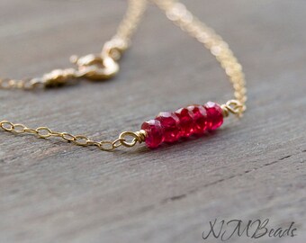 Delicate Red Ruby Necklace, Tiny Bar Ruby Choker, Gold Filled Ruby Necklace, Simple Jewelry, July Birthstone, Birthday Valentine's Day Gift