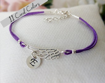 Gepersonaliseerde hoekvleugelarmband, beschermengel snaarletterarmband, herdenkingsherdenking baby verlies sieraden, sympathie cadeau voor haar