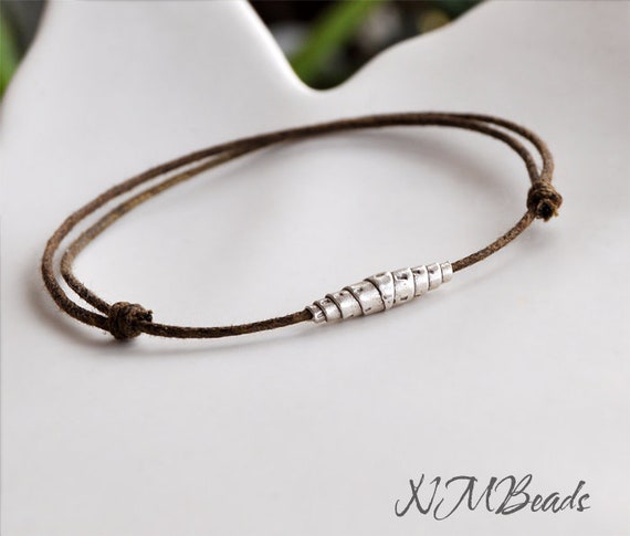 Adjustable friendship bracelet cotton string with sterling silver oxidized tube
