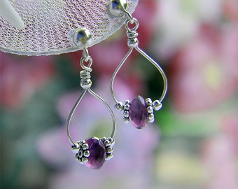 Amethyst Stud Dangle Earrings, Sterling Silver Wire Wrapped Amethyst Earrings, February Birthstone Jewelry, Birthday Gift For Teenage Girl