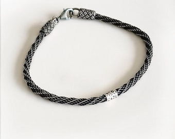 Mens Spiral Chain Bracelet, Oxidized Fine Silver Hand Woven Bracelet, Twisted Viking Knit Chain Bracelet, OOAK Mens Jewelry, Boyfriend Gift