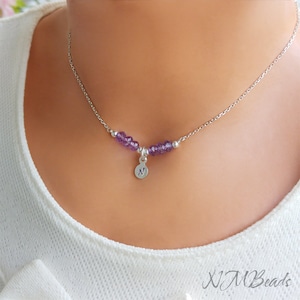 Collar de amatista para niñas, collar con letras de plata esterlina, collar personalizado para niñas, collar con piedra natal de febrero, regalo de joyería para niñas