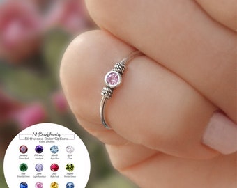 Anello personalizzato per bambini, anello con pietra portafortuna, anello in argento sterling, gioielli personalizzati per bambini, regalo per adolescenti, regalo di compleanno per sorelle per ragazze