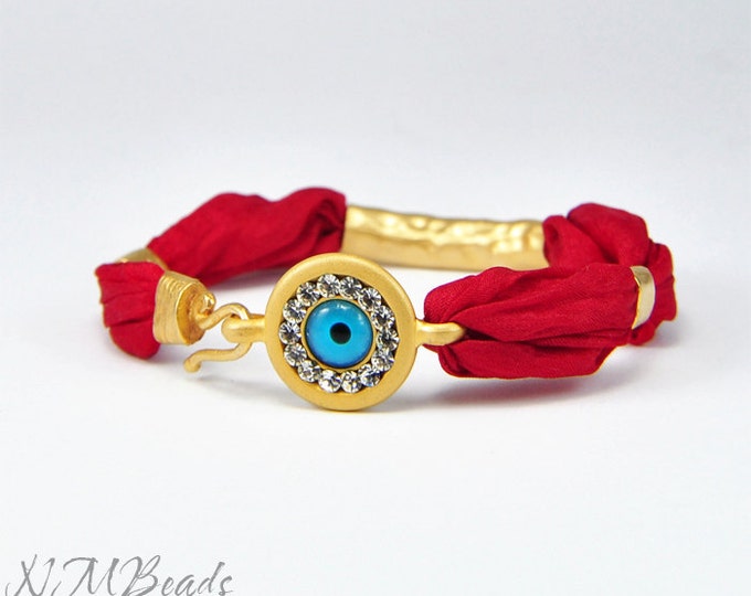 Rhinestone Gold Evil Eye Bracelet With Red Silk Gift for Her Etsy