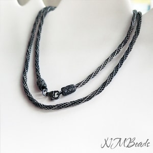 Spiral Rope Chain Necklace Oxidized Fine Silver OOAK Hand Braided Twisted Viking Knit Woven Chain Everyday Unisex Jewelry For Men Women image 2