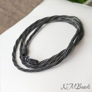 Spiral Rope Chain Necklace Oxidized Fine Silver OOAK Hand Braided Twisted Viking Knit Woven Chain Everyday Unisex Jewelry For Men Women image 3