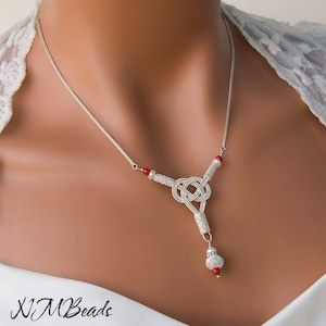 Fine Silver Celtic Love Knot Necklace, OOAK Y Drop Necklace, Wire Wrapped Statement Wedding BridalTimeless Jewelry, Anniversary Gift For Her image 1