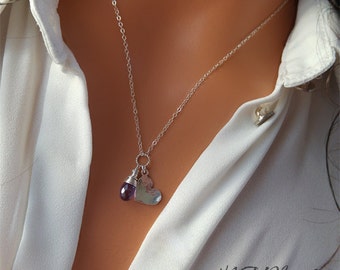 Amethyst Necklace With Heart, Sterling Silver Gemstone Charm Necklace, February Birthstone Jewelry, Mother's Day Gift, Birthday Gift For Her