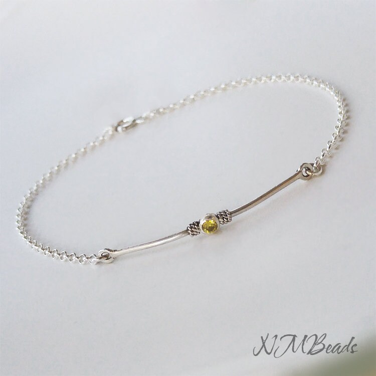 【STONEHENgE】Silver Material Stick Bar Bracelet SC24B15T Delicate Birthstone Bar Bracelet, Sterling Silver Skinny