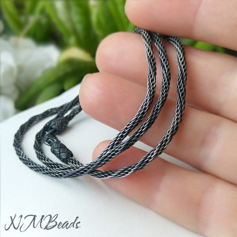 Spiral Rope Chain Necklace Oxidized Fine Silver OOAK Hand Braided Twisted Viking Knit Woven Chain Everyday Unisex Jewelry For Men Women image 4