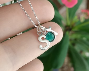 Eerste ketting met geboortesteen, gepersonaliseerde kruisketting, letterbedelketting, bevestigingscadeau, verjaardagscadeau, Moederdagcadeau