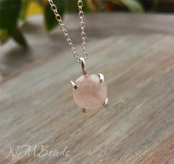 rose quartz pendant necklace sterling silver