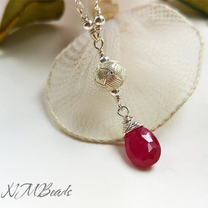 Ruby Y Necklace With Ball, Peardrop Ruby Necklace, Sterling Silver OOAK Ruby Jewelry, July Birthstone, Birthday Day Gift, Gift For Mother image 2