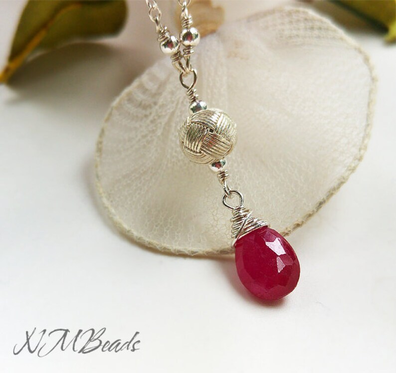 Ruby Y Necklace With Ball, Peardrop Ruby Necklace, Sterling Silver OOAK Ruby Jewelry, July Birthstone, Birthday Day Gift, Gift For Mother image 2