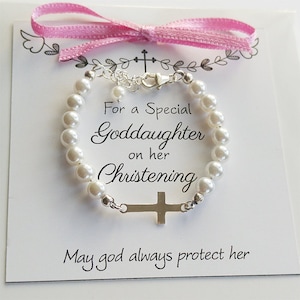 Christening Gift For Baby Girls Boys Infant Baptism Keepsake Pearl Bracelet With Cross Sterling Silver Newborn Religious Jewelry For Kids