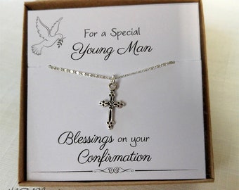 Cross Necklace For Young Man, Sterling Silver Cross Charm, Confirmation Gift For Teen Boys, Religious Jewelry, Healing Birthday Gift For Son