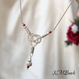 Fine Silver Celtic Love Knot Necklace, OOAK Y Drop Necklace, Wire Wrapped Statement Wedding BridalTimeless Jewelry, Anniversary Gift For Her image 2