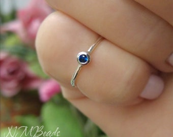 Tiny Adjustable Sterling Silver Ring, Blue September Birthstone Ring, Little Girl Jewelry, Birthday Gift For Children, Sister Daughter Gift