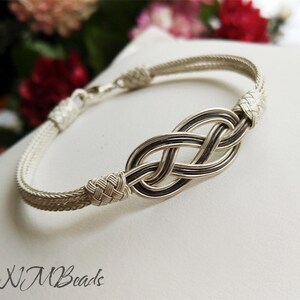 Celtic Love Knot Infinity Bracelet, Fine Silver Hand Braided Bracelet, Woven Wire Timeless OOAK Jewelry, Viking Knit Chain, Anniversary Gift image 2