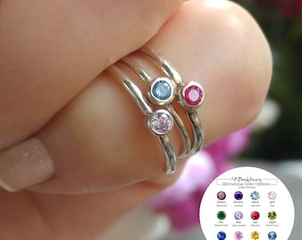 Tiny Birthstone Ring Adjustable Personalized Little Girls Jewelry Sterling Silver Dainty Custom Birthday Gift For Teenage Sister Daughter