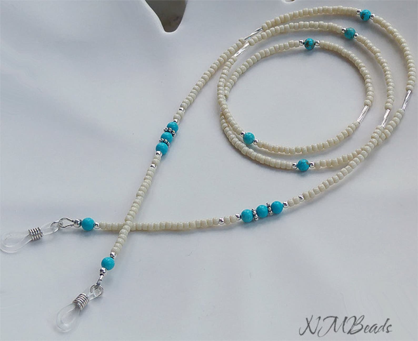 Beaded Glasses Chain, Sterling Silver Eyeglasses Holder, Turquoise