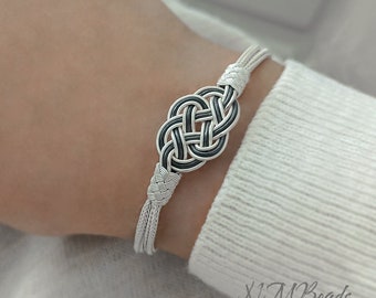 Fine Silver Celtic Double Love Knot Bracelet, Nautical Hand Braided Bracelet, Woven Wire OOAK Jewelry, Anniversary Gift, Mother's Day Gift