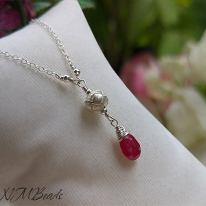 Ruby Y Necklace With Ball, Peardrop Ruby Necklace, Sterling Silver OOAK Ruby Jewelry, July Birthstone, Birthday Day Gift, Gift For Mother image 3