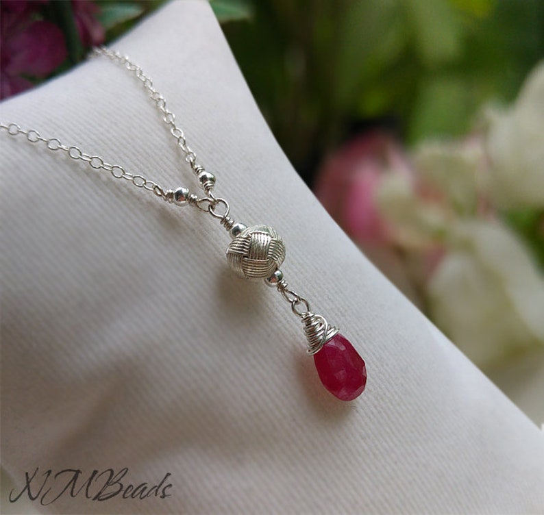 Ruby Y Necklace With Ball, Peardrop Ruby Necklace, Sterling Silver OOAK Ruby Jewelry, July Birthstone, Birthday Day Gift, Gift For Mother image 3