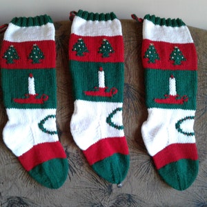 Hand Knitted Christmas Stocking with Wreath, Personalized