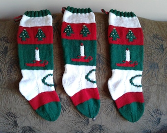 Hand Knitted Christmas Stocking with Wreath, Personalized