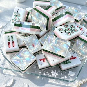 Opal Shell Style Tiles - Pastel Floral Table Game Decor - Gift for Mahjong Players - Pearl White American Mahjong Set