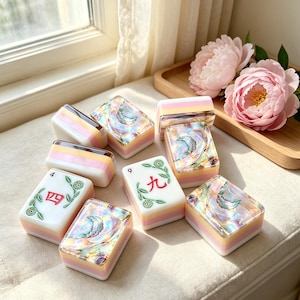 Pearlescent Mahjong Tiles - Soft Floral Table Decor - Gift for Her Game Night -Rose Shell American Mahjong Set