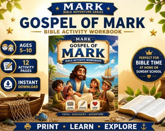 Gospel of Mark Bible Activity Workbook, Kids Sunday School Printables (Ages 5-10 )