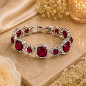 Kissenförmiger Rubin-Diamant-Hochzeitsgeschenk-Armband aus 18 Karat Weißgold VVS1 (importfrei)