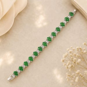 Oval Cut Emerald Diamond Wedding & Anniversary Gift Bracelet 18K White Gold VVS1 (Import Free)