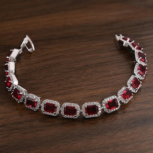Emerald Cut Ruby Diamond Wedding & Anniversary Gift Bracelet 18K White Gold VVS1 (Import Free)